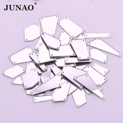 JUNAO 20pcs Mix Size Sew On Clear Mirror Rhinestone Silver Applique Flatback Acrylic Gems Sewing Strass Crystal Stones for Dress