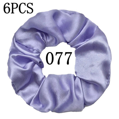 6pcs/lot Hair Scrunchies Bands Scrunchy Ties Ropes Ponytail Holder for Women or Girls Accessories Satin Headwear Solid 100 Color