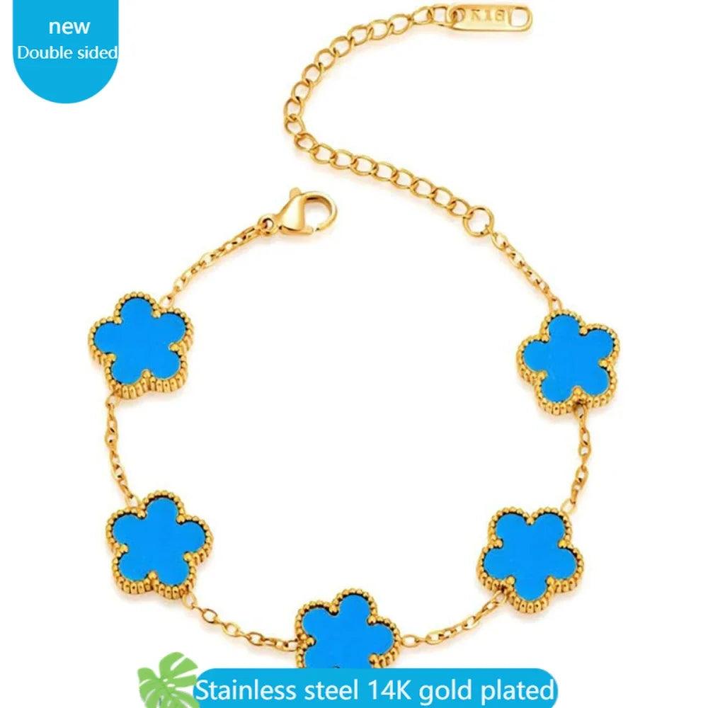 Double Sided Clover Link Bracelets Gold Plated White Black Blue Gold Red Green Lucky Bracelets Jewelry Trendy for Women Girls