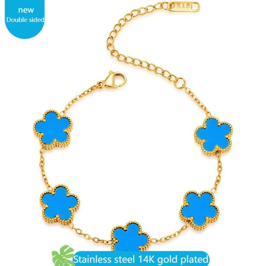 Double Sided Clover Link Bracelets Gold Plated White Black Blue Gold Red Green Lucky Bracelets Jewelry Trendy for Women Girls