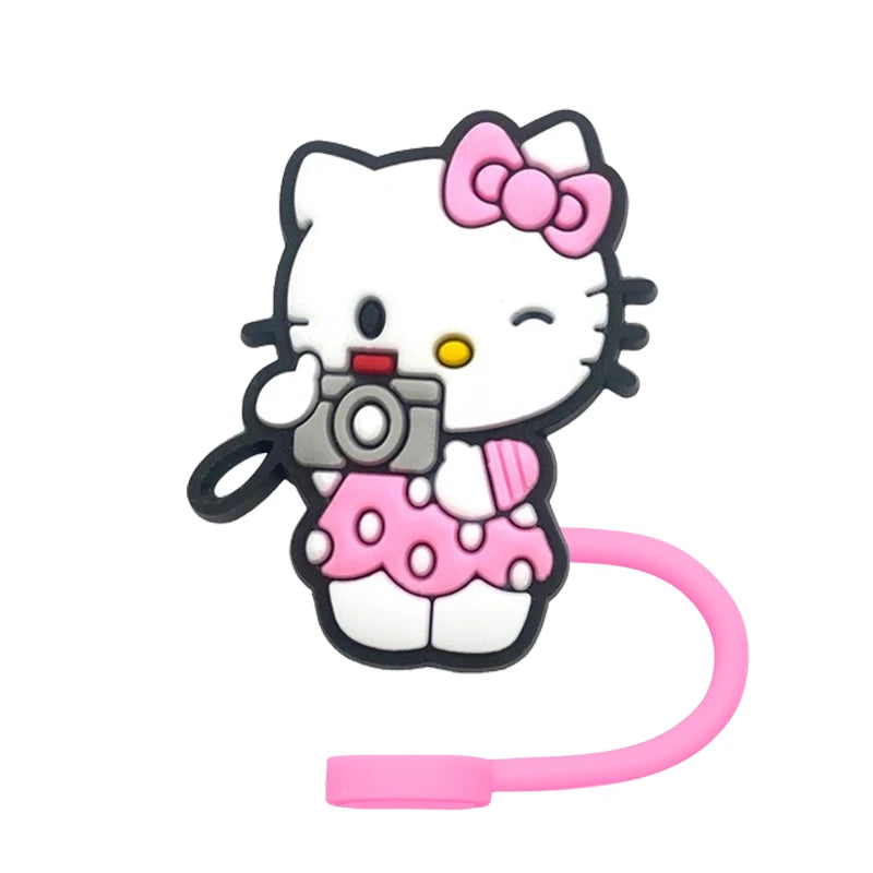 Hello Kitty Straw Cover Cap 10MM Drink Straw Plug Splash Proof Drinking Fit Cup Straw Cap Eco-friendly Charm Pendant Party Gift