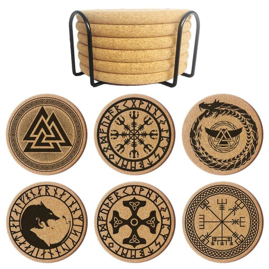 Fashion Cork Coaster 0.8cm Thicken Engraved Viking Style Tea Coffee Mug Holder for Kitchen Mat Tableware Round Drink Coasters - HighGloss Shop