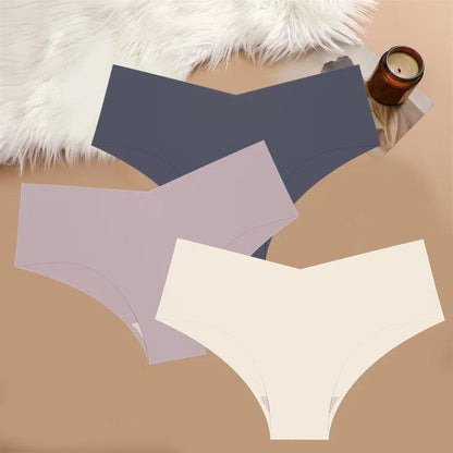 FINETOO 3PCS Ultra-thin Women's Seamless Underwear Panties Sexy V-Shaped Waist Briefs 10 Soild Colours Cozy Stretch Underpants