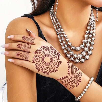 Hollow Drawing Henna Template for Hand Henna Tattoo Stencil Flower Tattoo Design for Women Wedding Festival Party Tatoo Tools