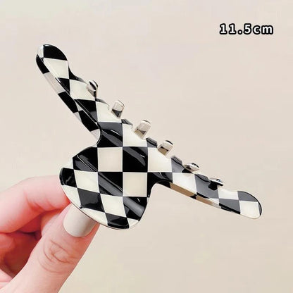 Vintage Women Girls Acrylic Checkered Hair Claw Shark Clip Geometric Grid Headband Hair Clips Hairpins Fashion Hair Accessories