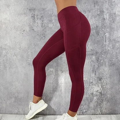 Plus Size Pocket Yoga Pants Women Solid Fitness Sports Leggings High Waist Elastic Gym Tights Female Running Trousers XXXL