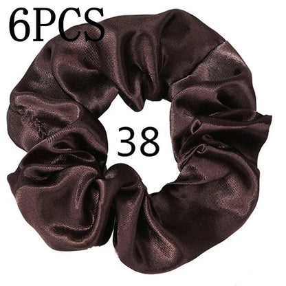 6pcs/lot Hair Scrunchies Bands Scrunchy Ties Ropes Ponytail Holder for Women or Girls Accessories Satin Headwear Solid Color Set