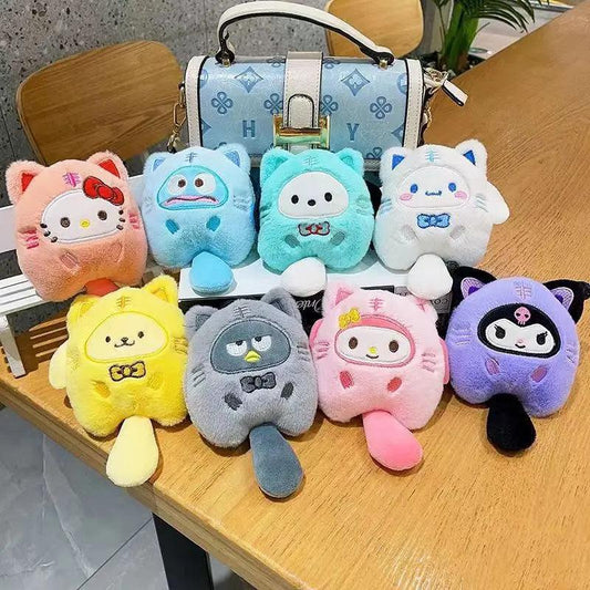 Sanrio Kuromi Cinnamoroll Cross-dressing Cat Doll Keychain My Melody Anime Cartoon Backpack Cute Pendant Children Plush Toys