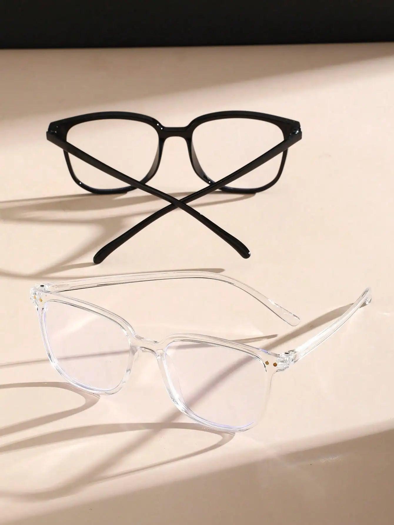 2pcs Women Men Classic Square Frame Glasses School Eyewear For Daily Life Clothing Accessories