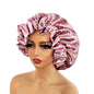 Women Satin Bonnet Cap Double Layer Silky Big Bonnet for Lady Printing Sleep Cap Head Wrap