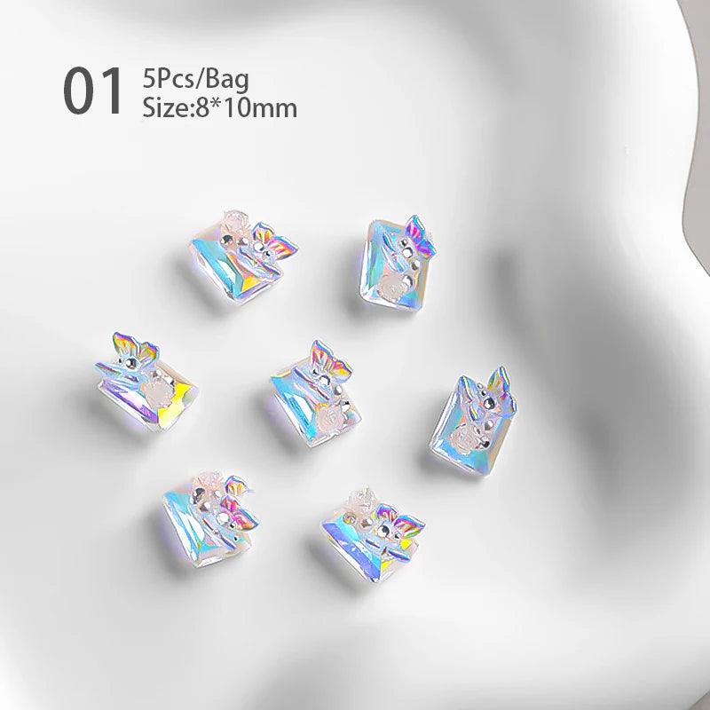 1Bag 3D Heart Nail Rhinestones Water ripple flat bottom love Charms Crystal Nail Art Decorations Gem Kawaii Resin Nails Gems