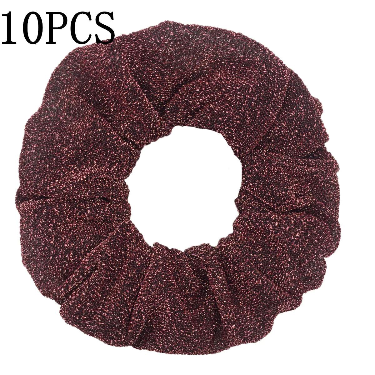 10pc Girls Sparkly Sequins Scrunchies for Hair Eleastic Scrunchy Ties Ropes Ponytail Holders Rubber Bands Shinny Bling for Women