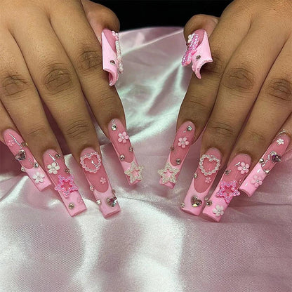 y2k Nails Five-pointed Star Pattern False Nails Halloween Style Long Coffin Ballet Press on Nails For Girl Full Cover Wearable