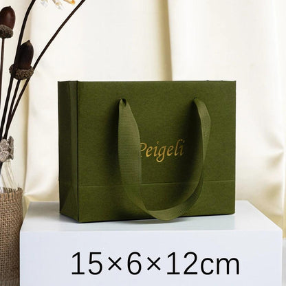 24Pcs Bulk Handmade Moss Green Paper Tote Bag Small Size Custom Logo Paper Packaging Bag with Handle for Beach Shopping Wedding