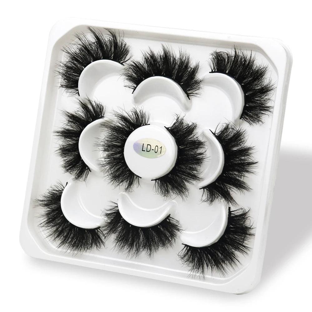 5 Pairs 25mm 3D Mink Eyelashes Bulk Russian roll Fluffy Natural False Eyelash Dramatic Mink lashes Makeup tools Wholesale lashse