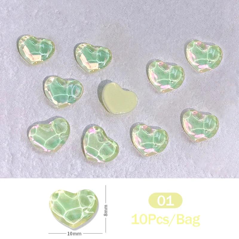 1Bag 3D Heart Nail Rhinestones Water ripple flat bottom love Charms Crystal Nail Art Decorations Gem Kawaii Resin Nails Gems