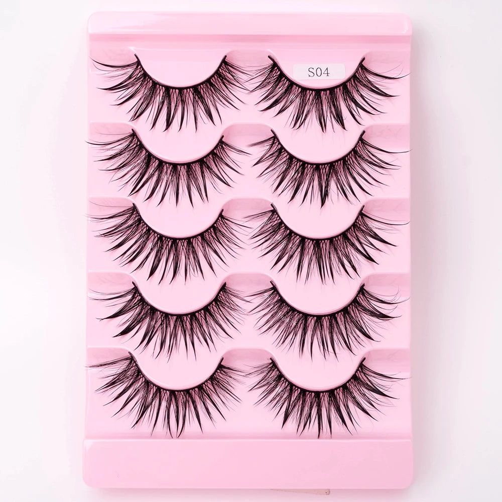 NEW 5Pairs Natural 3D Dramatic Fairy Clusters Manga Lashes Fake Eyelashes Wet Look Cosplay Lashes