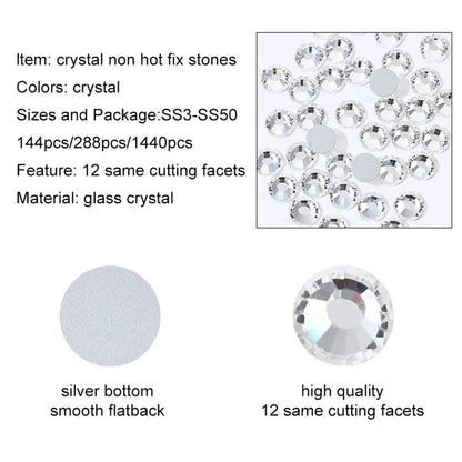 Super Quality Glitter Gems SS3-SS50 Flatback Stones Clear Crystal Non Hotfix Rhinestones Nail Art Decoration Rhinestones