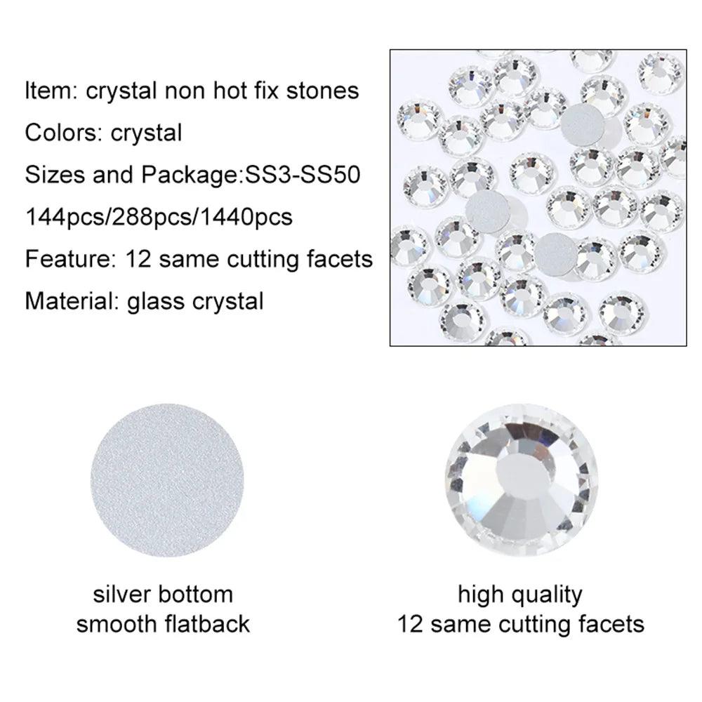 Super Quality Glitter Gems SS3-SS50 Flatback Stones Clear Crystal Non Hotfix Rhinestones Nail Art Decoration Rhinestones