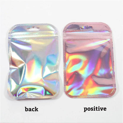 50pcs 100pcs Pink Laser Ziplock Bags Reusable Plastic Transparent Bags for Jewelry Packaging Cosmetic Retail Display Bags