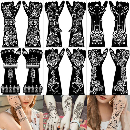 2Pairs/Lot Large Henna Tattoo Kit Stencils Women Girls Hand Arm Body Paint Henna Tattoo Templates Stencil DIY Indian Style