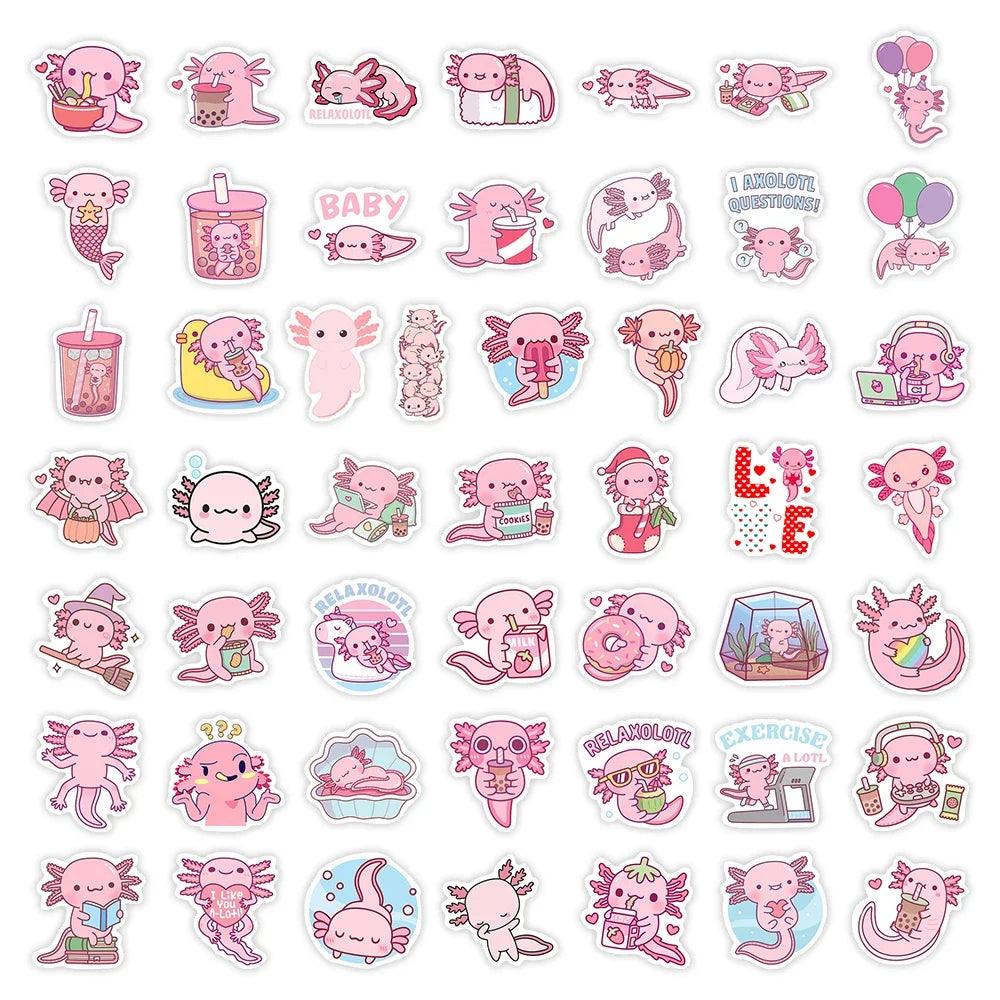 Kawaii Cartoon Axolotl Stickers Cute Animal Kids DIY Toy Gift Graffiti Decal for Phone Luggage Laptop Scrapbook Waterproof