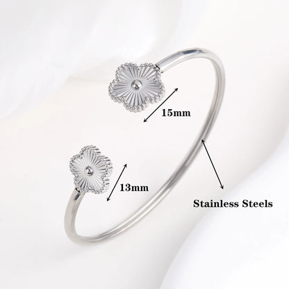 High Quality Luxury Stainless Steel Botanical Five Leaf Flower Bangle Necklace Ring Jewelry Set Classic for Woman Jewelry Clover