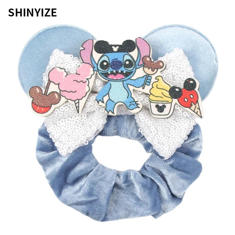 New Chic Disney Mickey Mouse Ears Hair Scrunchies Sequins 4"Bows Elastic Headband Women Velvet Girls DIY Hair Accessories Gift