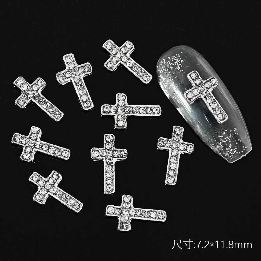 10/20Pcs Classic Full Glitter Rhinestones 3D Cross Nail Charms Luxury Alloy Nail Art Jewelry Manicure Accessories Nail Parts #JE