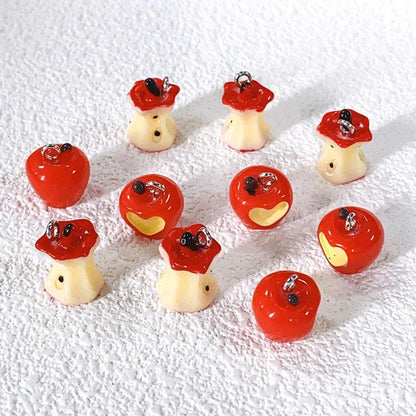 10pcs Kawaii 3D Red Apple Core Resin Charms Simulation Fruit Small Pendants Diy Crafts For Earring Keychain Jewelry Make