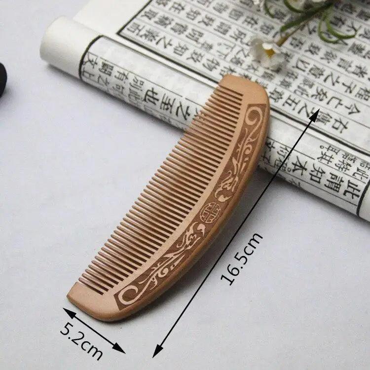 Natural Carved Peach Wood Comb Thickened Wood Comb Curly Massage Hair Comb Anti-static Sandalwood Hairdressing Hair Styling Tool