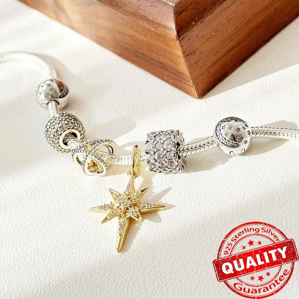 Sparkling Sterling Silver Lucky Crossover Star Heart Charm Fit Original Bracelets & Necklaces 925 Silver Bow Charm Jewelry DIY