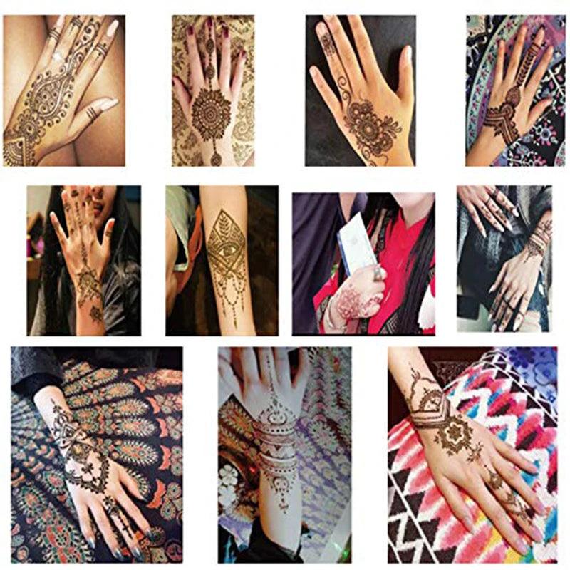 1 Pair Professional Henna Stencil Temporary Hand Tattoo Body Art Sticker Indian Glitter Airbrush Tattoo Templates for Wedding