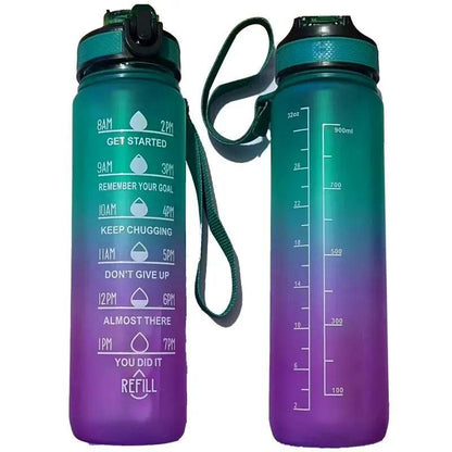 1pc 1000ml Large Capacity Gradient Water Bottle,Water Bottle with Straw 1 Litre Leakproof with Time Marker,for Sports Fitness