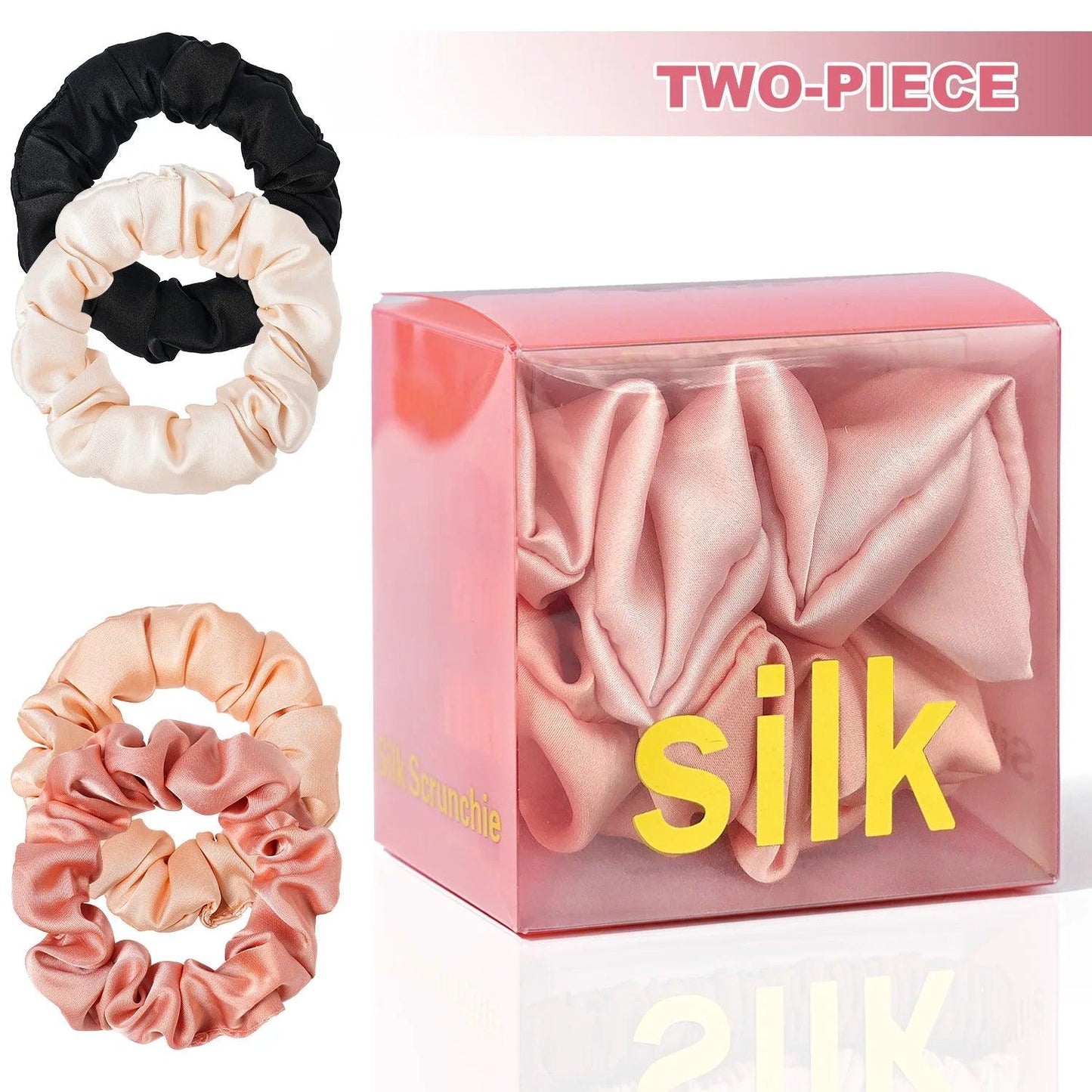 2PCS 100% Pure Mulberry Silk Hair Scrunchies Solid Color Hair Ties Women Big Hairbands Hair Accessories Skinny Scrunchies