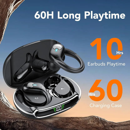 60hrs Playback Ipx7 Waterproof Bluetooth Earphone Dual Wear Style Sport Wireless Headset TWS Earbuds Stereo with Earhooks HD Mic