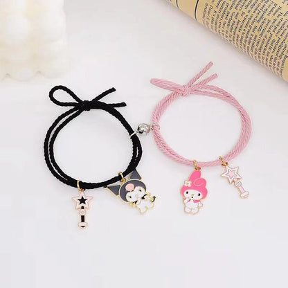 1 Pair Sanrio Accessories Bracelet Kuromi Melody Magnetic Small Rubber Band Couple Girlfriend Cartoon Aluminum Alloy Girl Gift