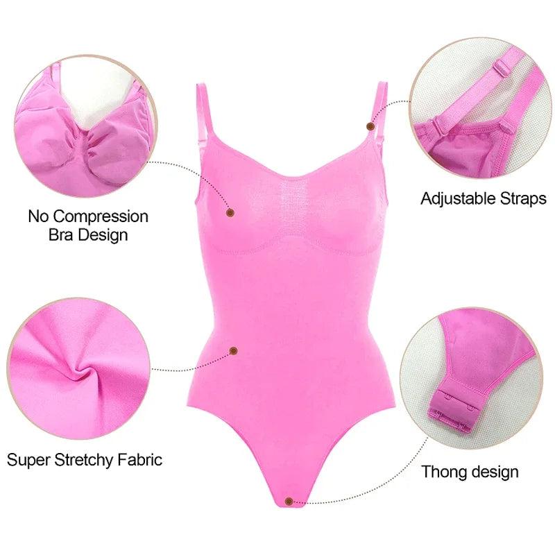 Shapewear Bodysuit Thong Women Full Body Shaper Tummy Control Slimming Waist Trainer Underwear Sexy Fajas Black Pink