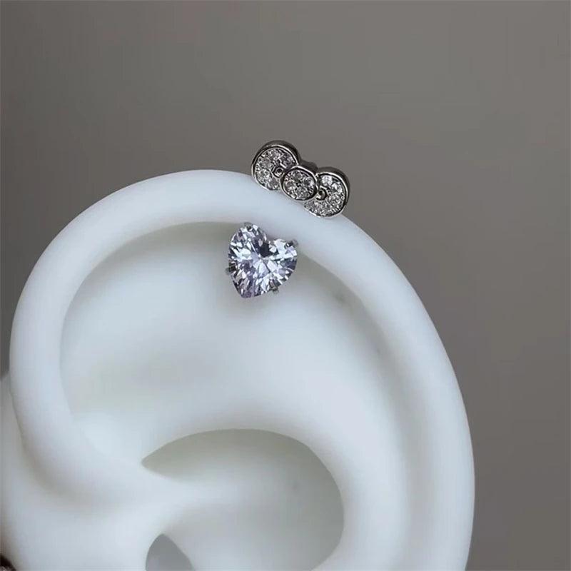 1PCS 1.2mm Bowknot Horseshoe Ring Stainless Steel Ear Bone Nail Shiny Screws Earrings Y2K Hottie Cochlea Piercing Body Jewelry