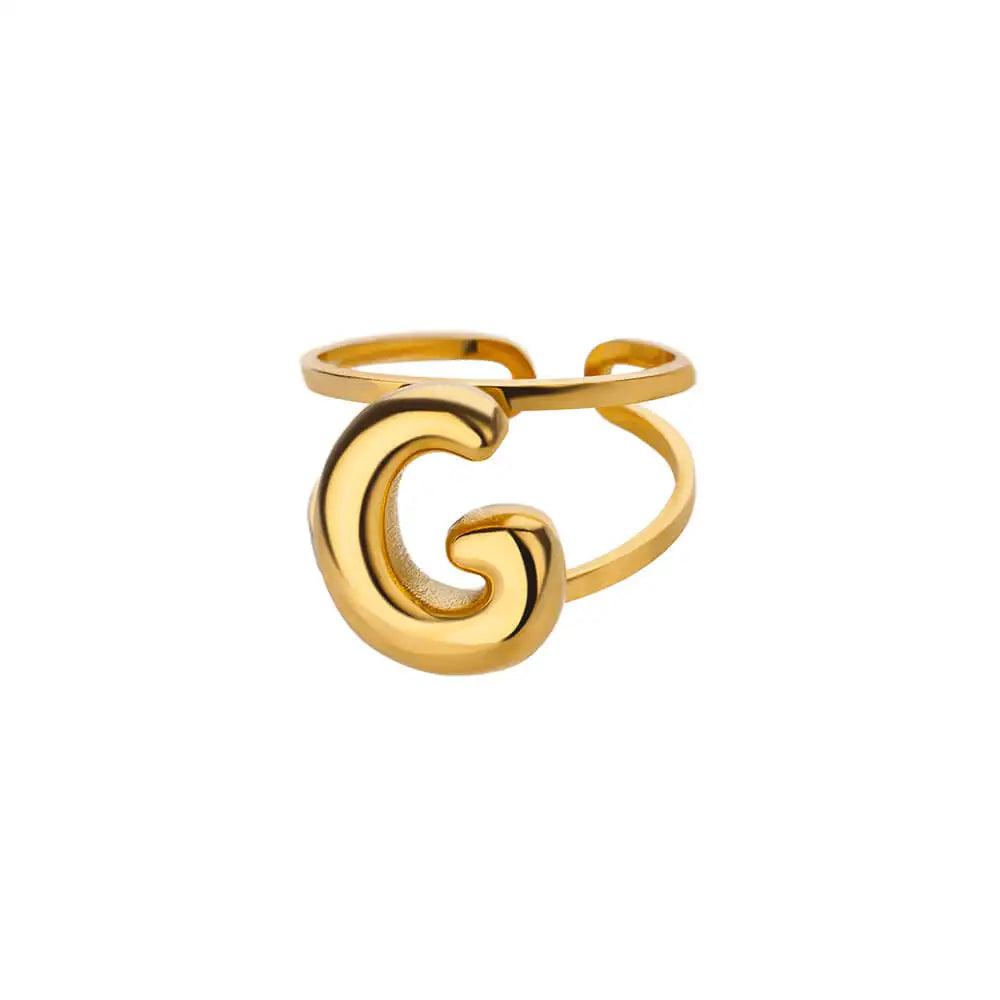 Gold Color A-Z Letter Alphabet Rings for Women Gothic Double Layer Thick Initial Letter Femme Ring Stainless Steel Jewelry Gift