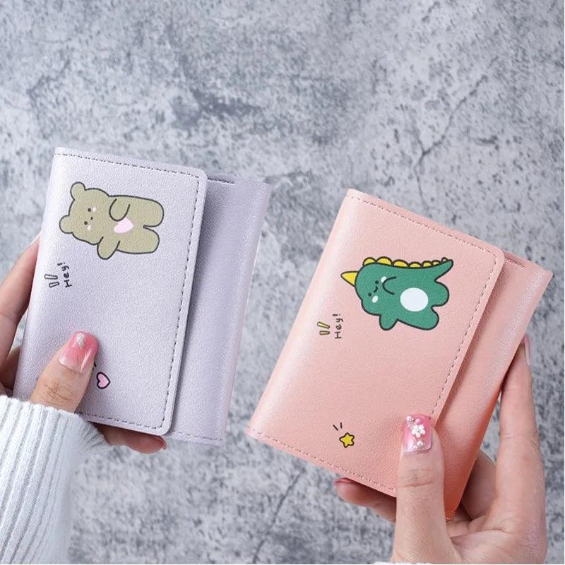 2024 Women Short Cute Small Wallet with Hasp ID Bank Card Holder for Student Girl Bag Coin Purse Ladies Wallets Cartoon Bag Pink