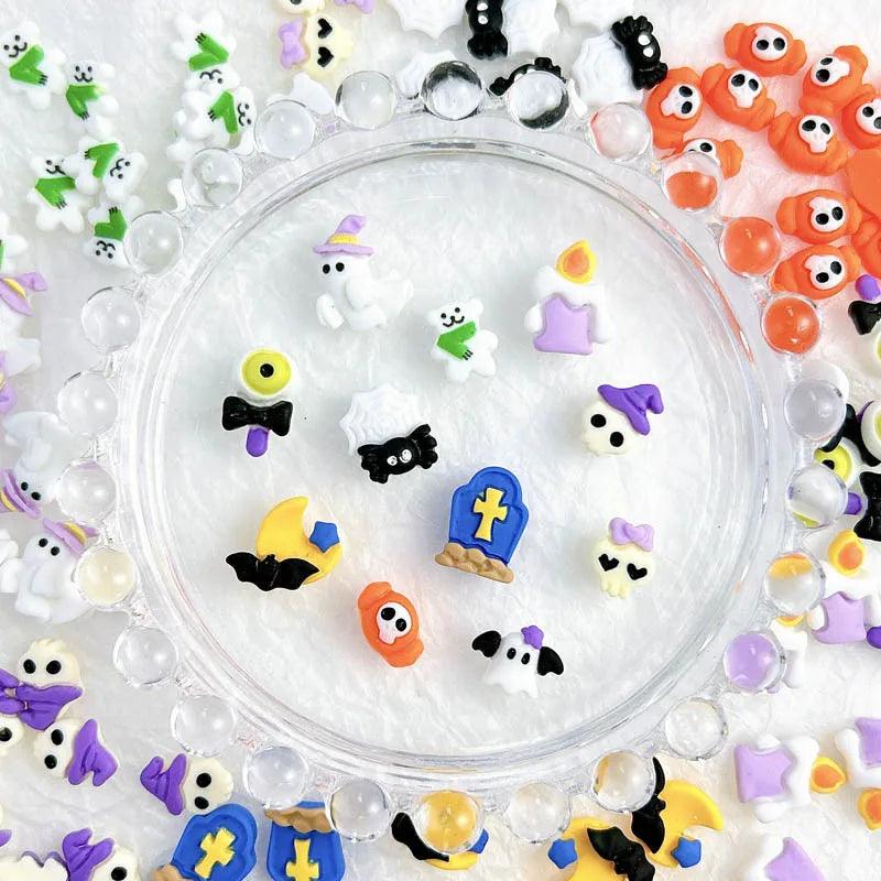 20Pcs 10 Shapes Cute Cartoon Festival Designs Nail Art Rhinestones For Manicure Supply Punk Halloween Nail Resin Charms Stones