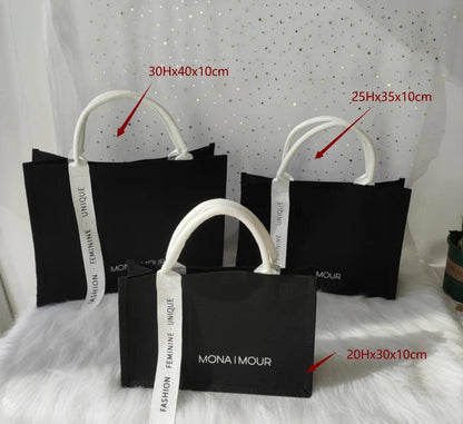 100pcs Newest Fashion Designer Streamer Shopping Bag Canvas Cotton Tote Bags Custom Printable Logo