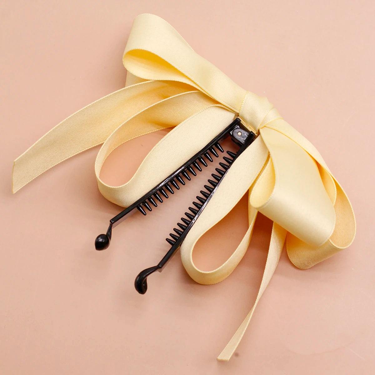 Lystrfac New Banana Clip Bow Hair Clips for Women Girls Back Head Double Layer Hairpin Horsetail clip Fashion Hair Accessories