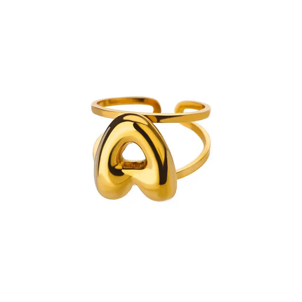 Gold Color A-Z Letter Alphabet Rings for Women Gothic Double Layer Thick Initial Letter Femme Ring Stainless Steel Jewelry Gift