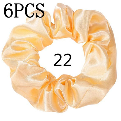 6pcs/lot Hair Scrunchies Bands Scrunchy Ties Ropes Ponytail Holder for Women or Girls Accessories Satin Headwear Solid Color Set