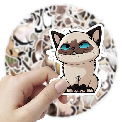 10/30/50pcs Cute Cartoon Siamese Cat Graffiti Stickers Decals Kids Toys Laptop Guitar Fridge Notebook Wall Waterproof Sticker