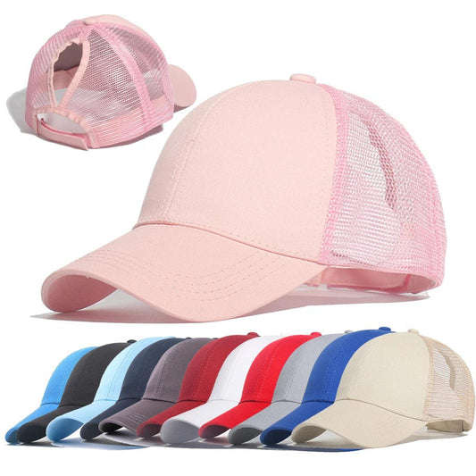 Ponytail Baseball Cap Summer Women  Adjustable Simple Fashionable Solid Colors Messy Hat Casual Cotton Girl Snapback Mesh Cap